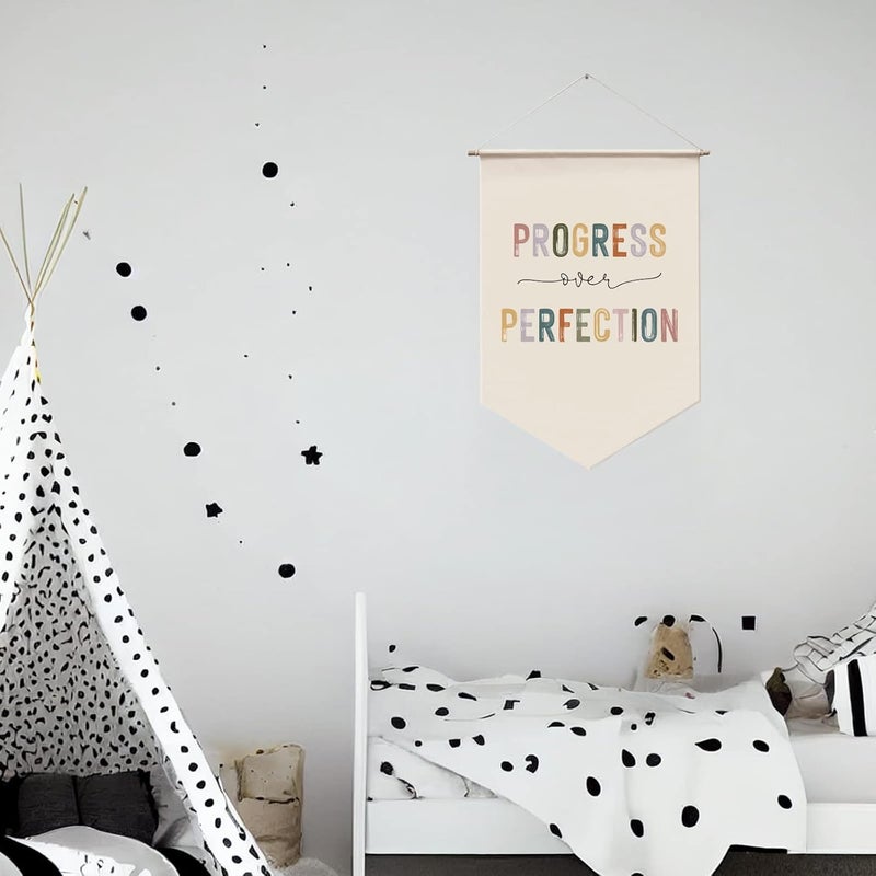 WCDHOR Progress Over Perfection Wall Hanging, Classroom Wall Decor, Kids Motivational, Inspirational Office Decor, Kid's Room Decor, Teacher Gift, Boho Classroom Wall Banner - Image 4